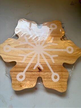 Wood Snowflake Serving Board with White Snowflake Design